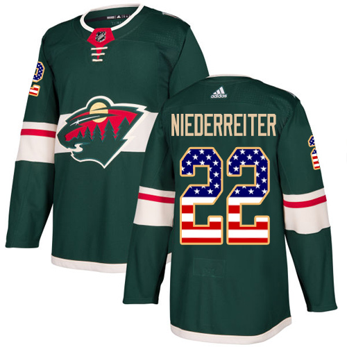Adidas Wild #22 Nino Niederreiter Green Home Authentic USA Flag Stitched NHL Jersey - Click Image to Close